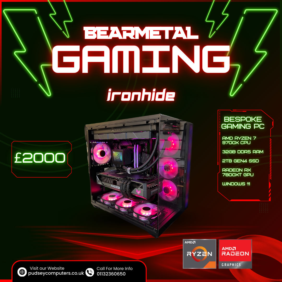 BearMetal Gaming Ironhide - Ryzen 7 9700X, 32GB RAM, 2TB SSD, RX 7800XT, Gaming Desktop