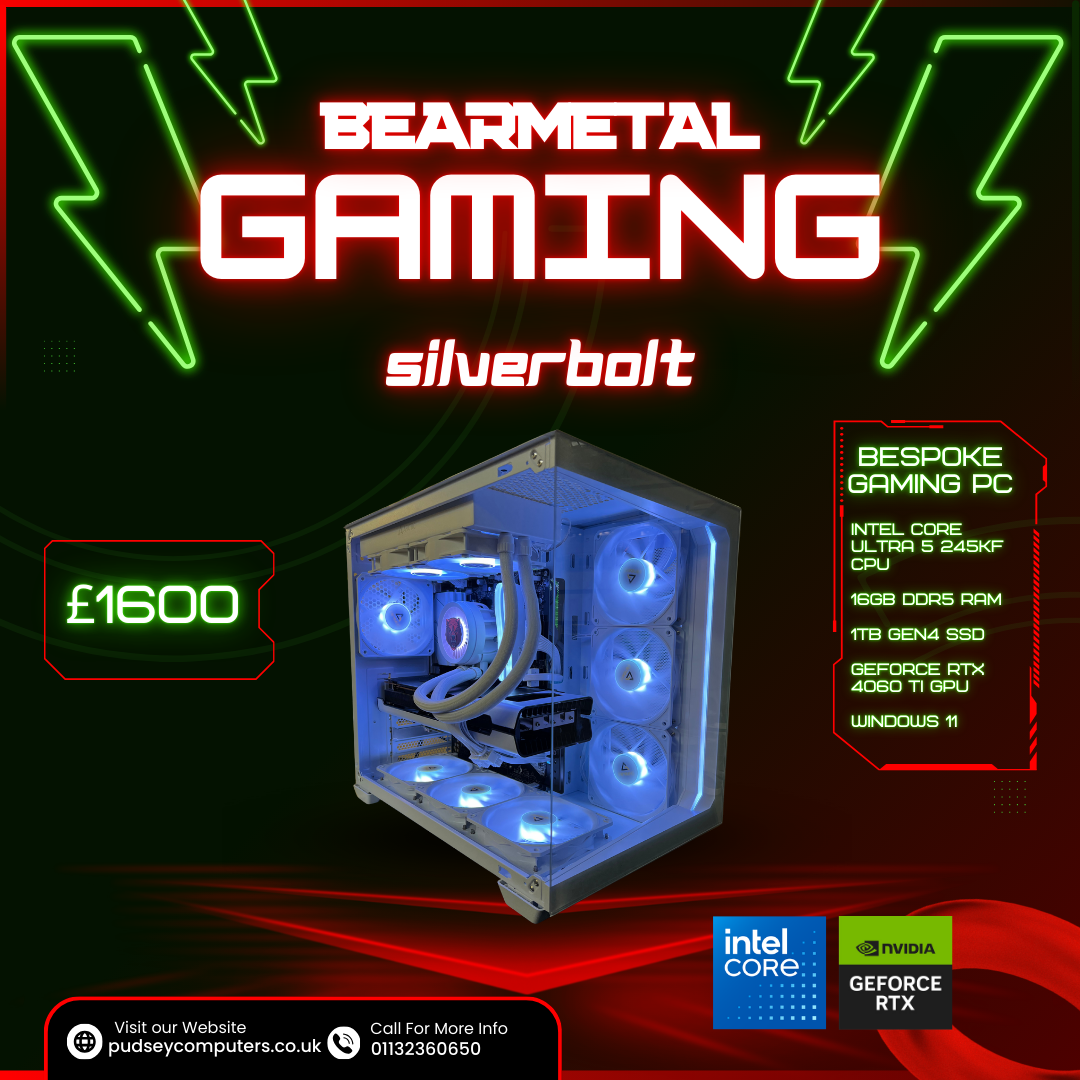 BearMetal Gaming Silverbolt - Core Ultra 5 245KF, 16GB RAM, 1TB SSD, RTX 4060 TI, Gaming Desktop